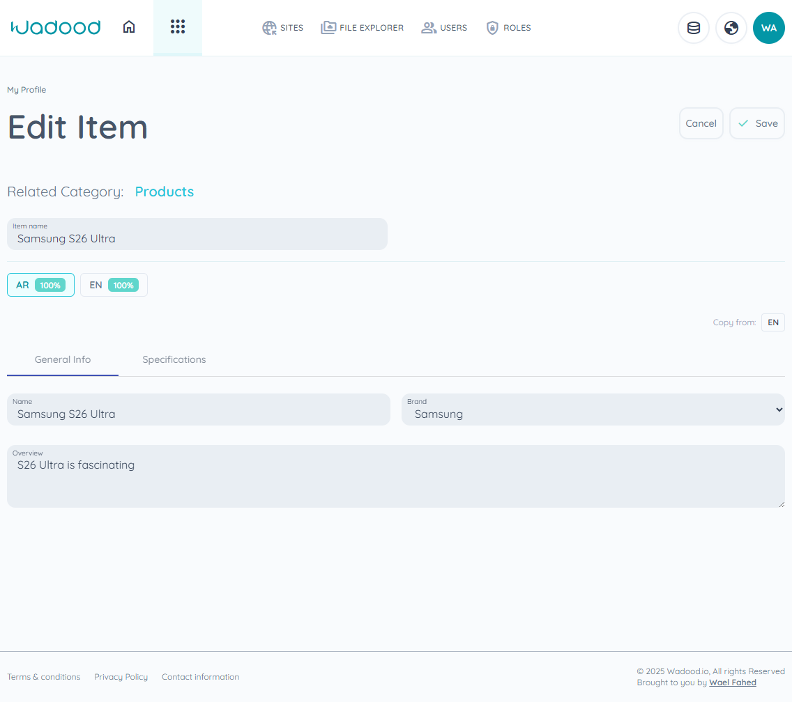 Data Item editor
