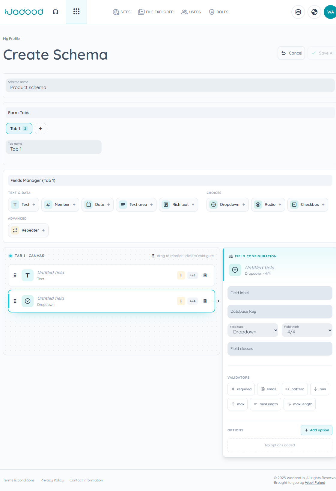 Manual schema builder