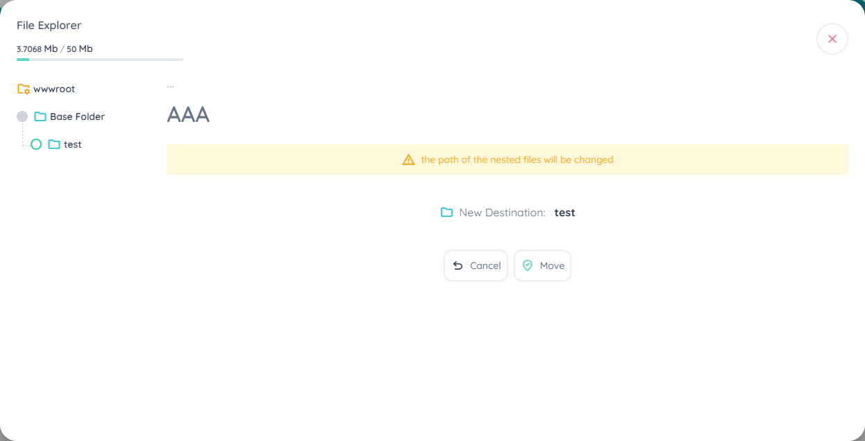 Moving a folder — pick a new destination