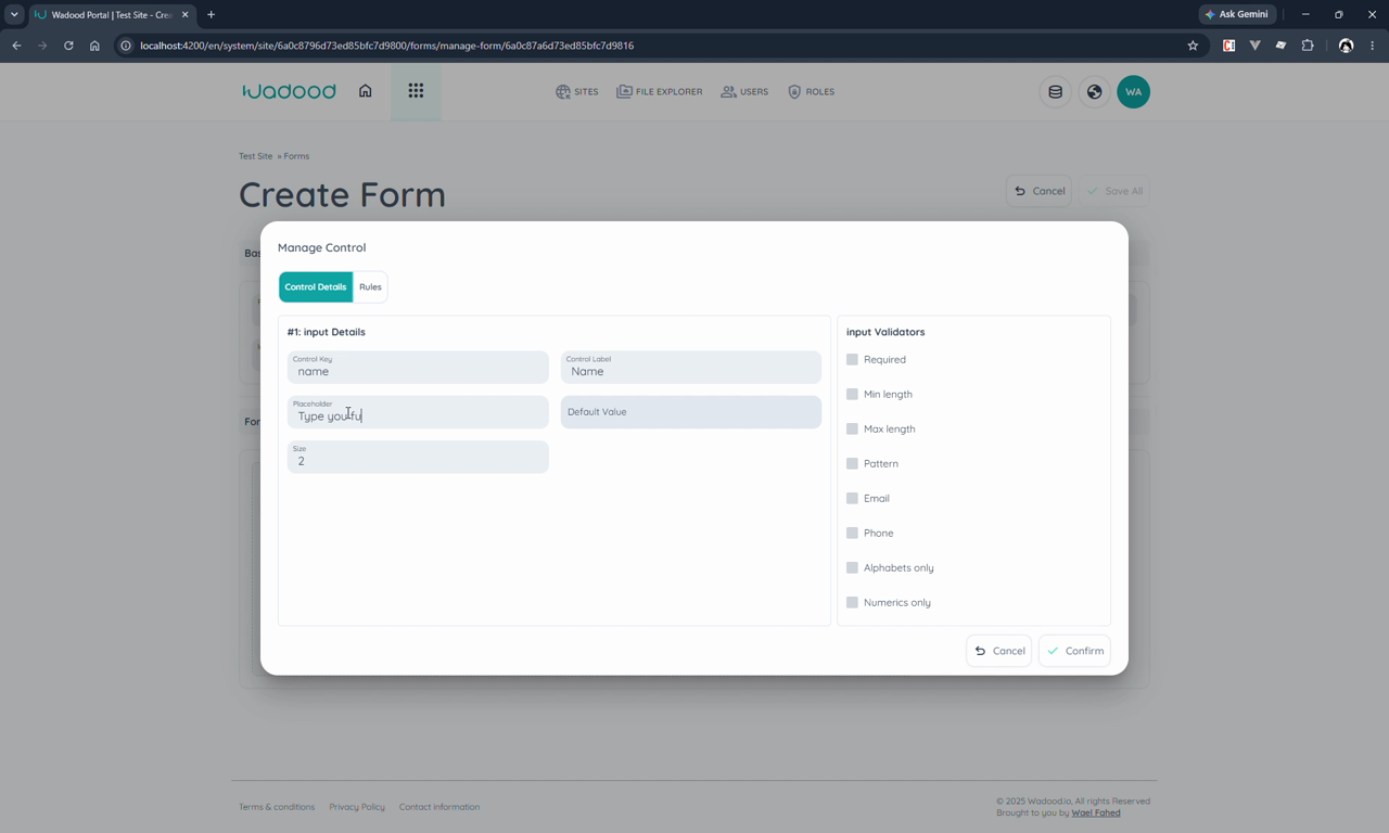 Manage Control — Control Details and validators