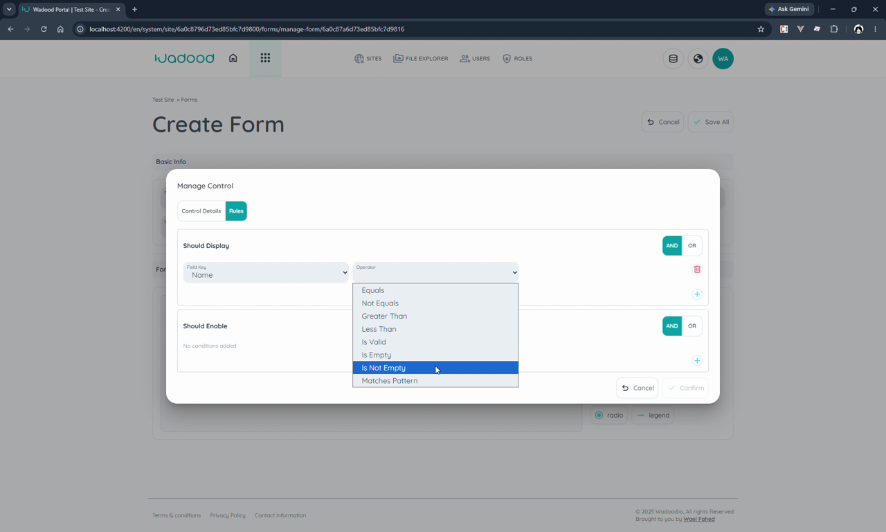 Manage Control — Rules (Should Display / Should Enable)
