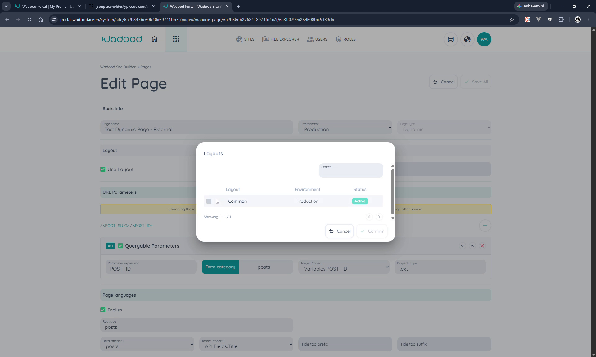 Attach a layout to a page via "Use Layout"