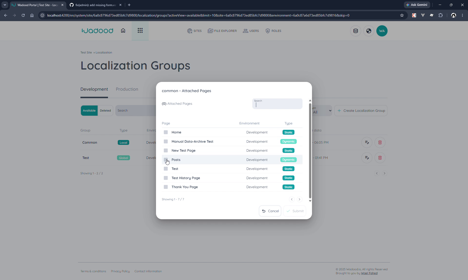 Attach pages to a local group
