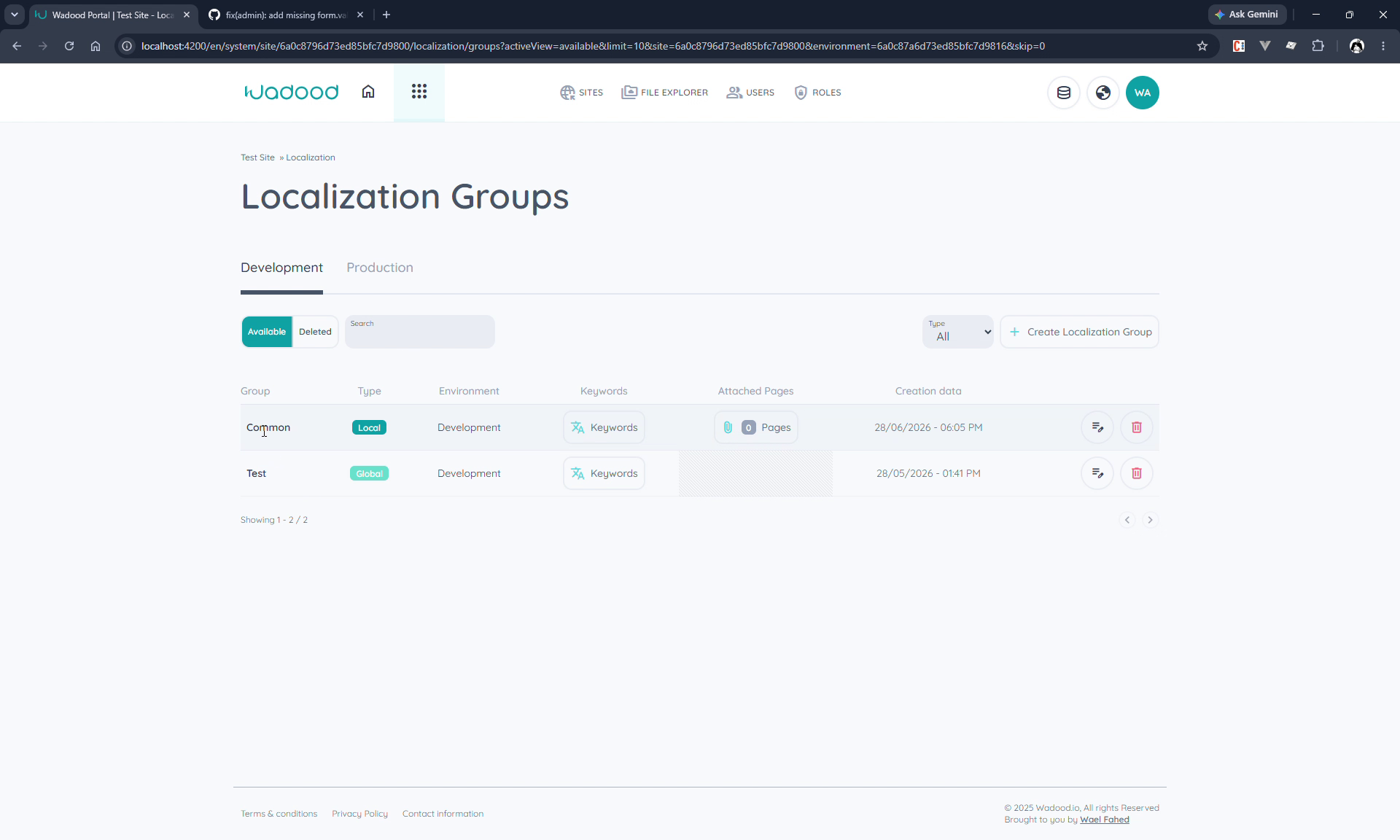 Localization Groups list