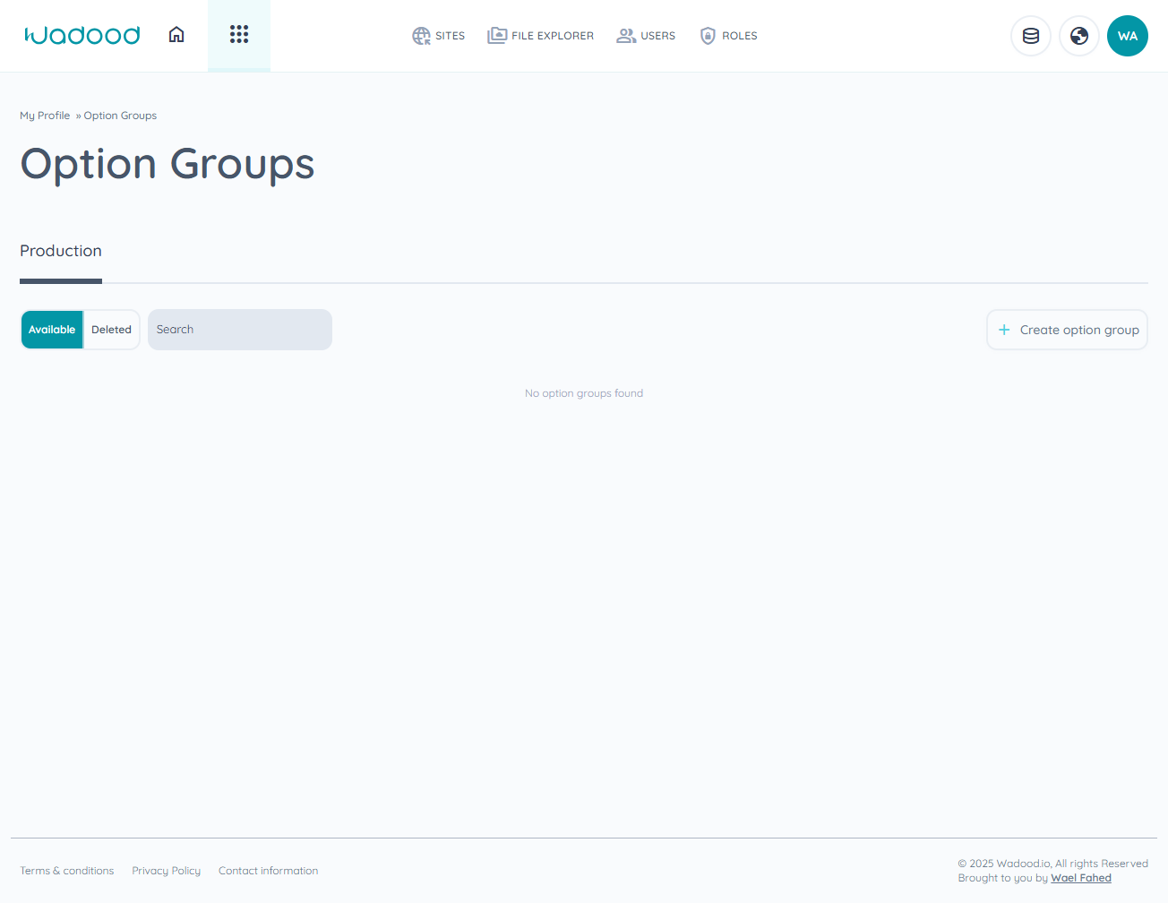 Option Groups list