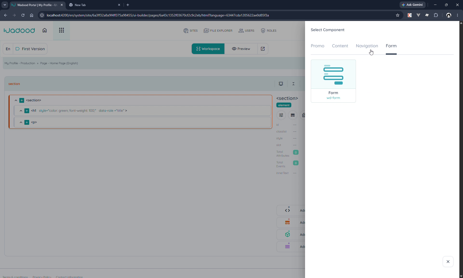 Add Component panel
