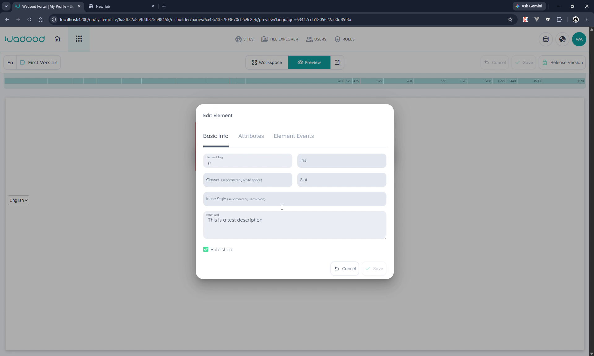 Element editor — Basic Info