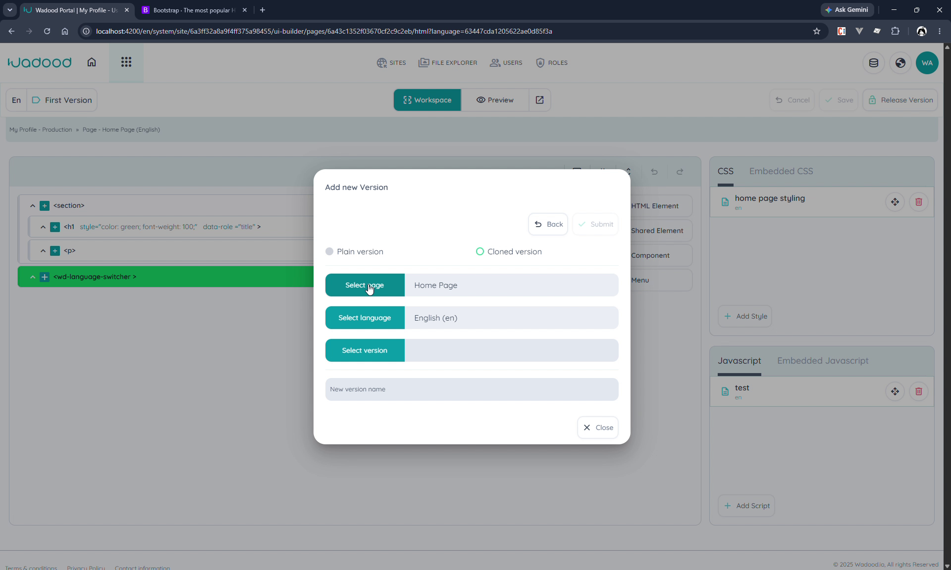 Clone source — page, language, version