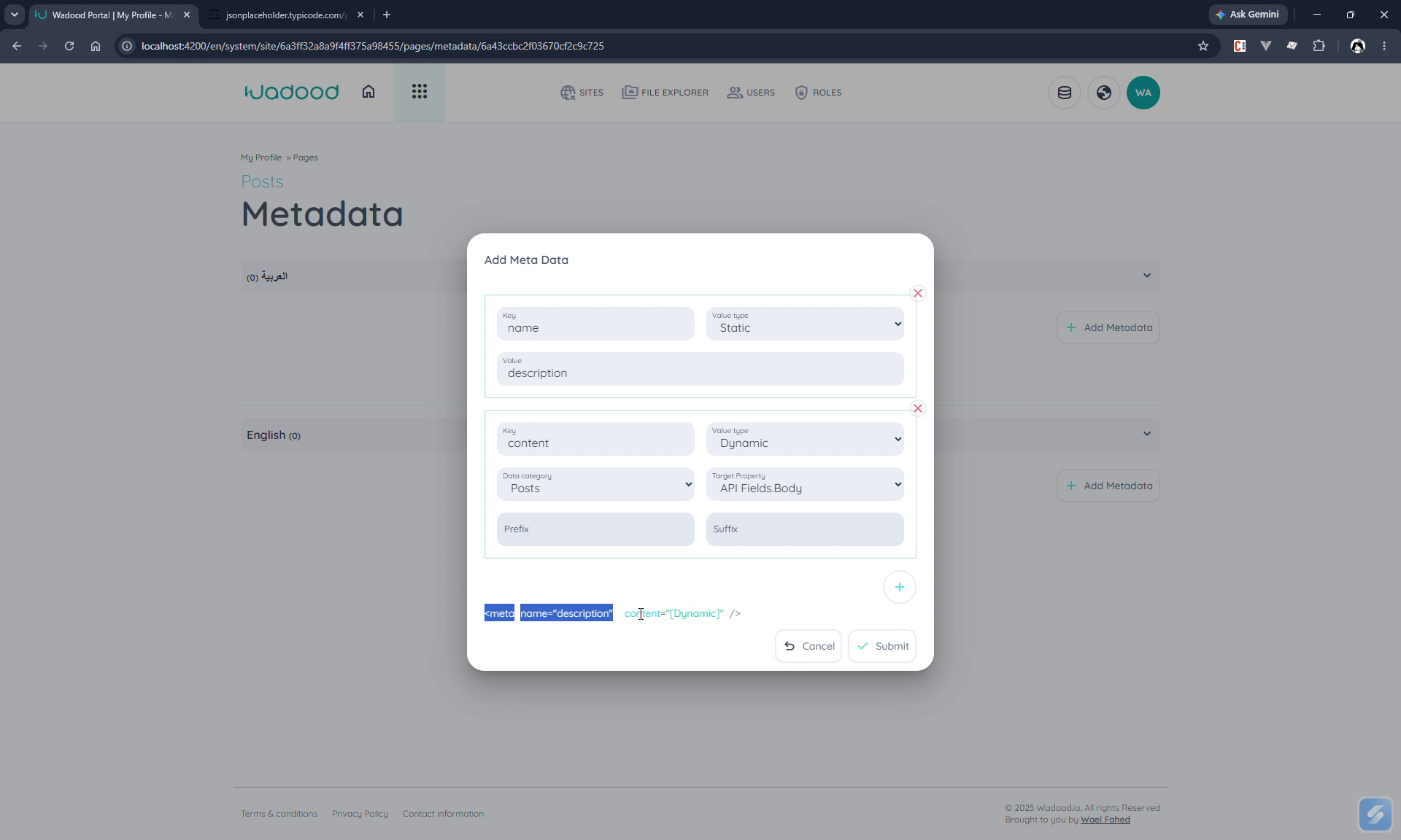 Dynamic metadata — static vs. dynamic value
