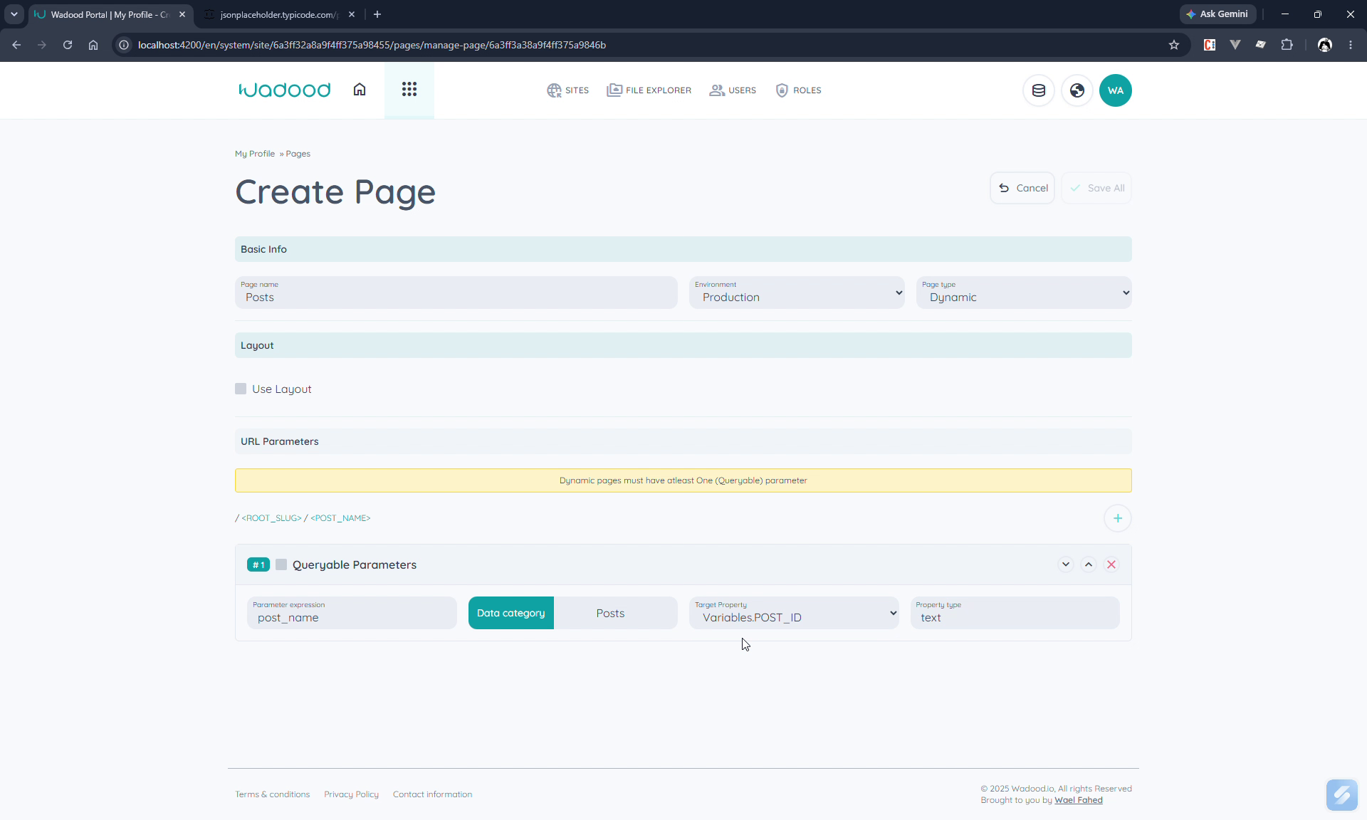 Dynamic page — URL Parameters