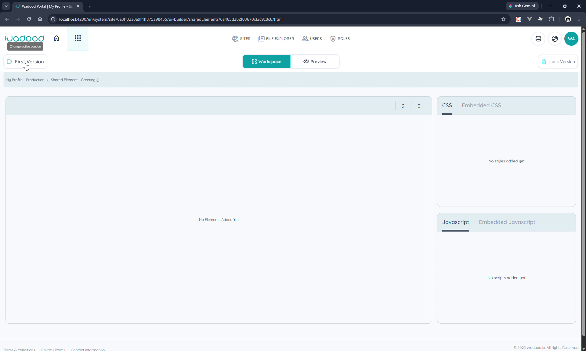 The shared element builder — note: no language switch