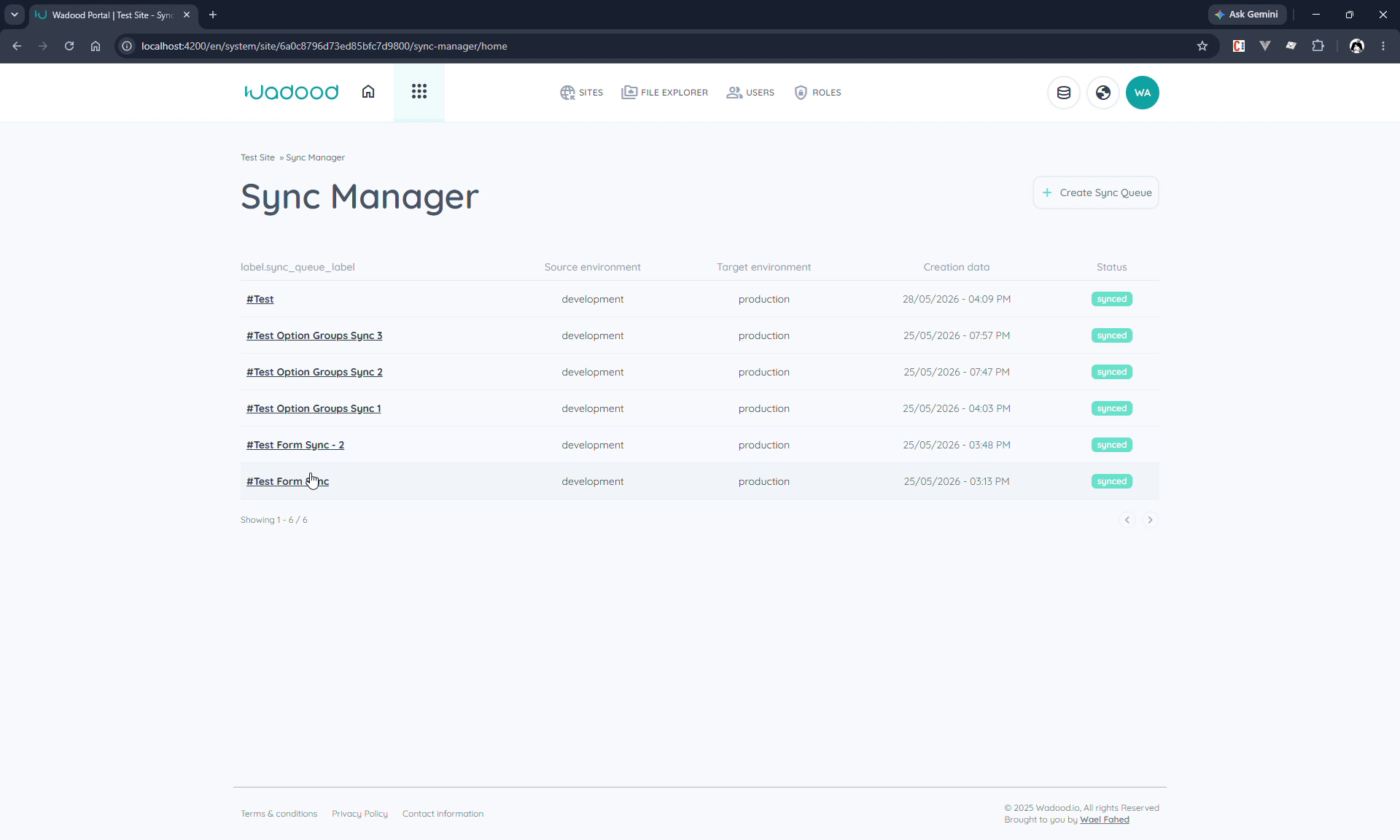 Sync Manager list