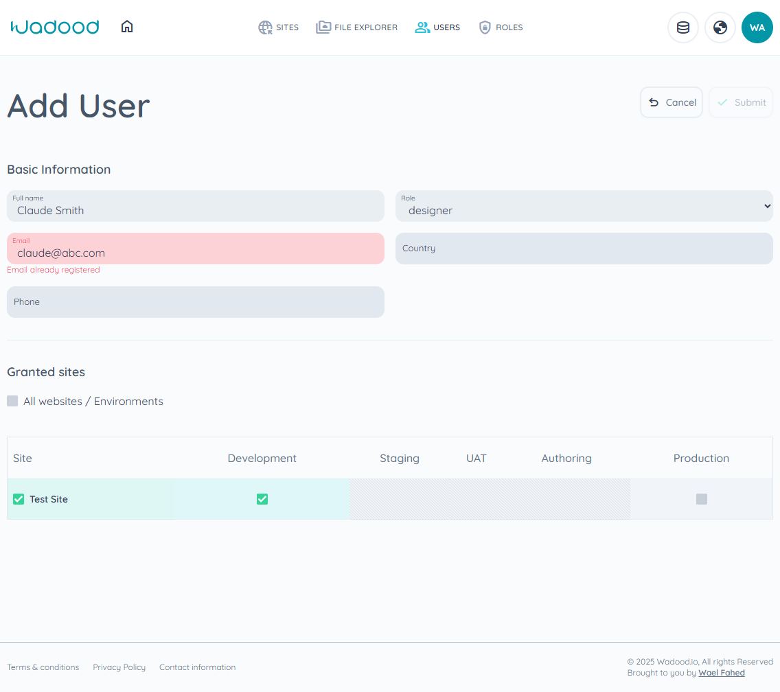 Add User form